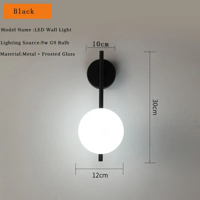 Nøordka Light Wall Light Fixtures Modern Black & Gold Glass Ball Indoor Wall Sconces