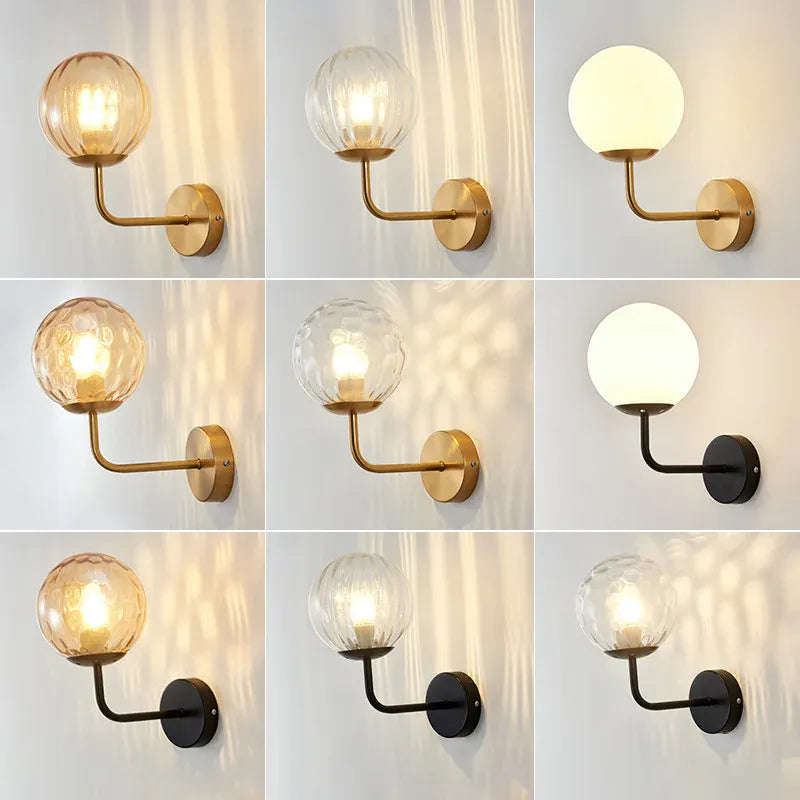Nøordka Light Wall Light Fixtures Modern Glass Ball Wall Lamp Light Fixture in Gold or Black Frame