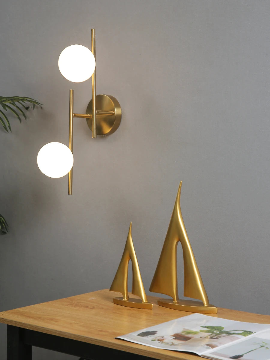 Nøordka Light Wall Light Fixtures Modern Golden Wall Lights with Milky Glass Round Ball