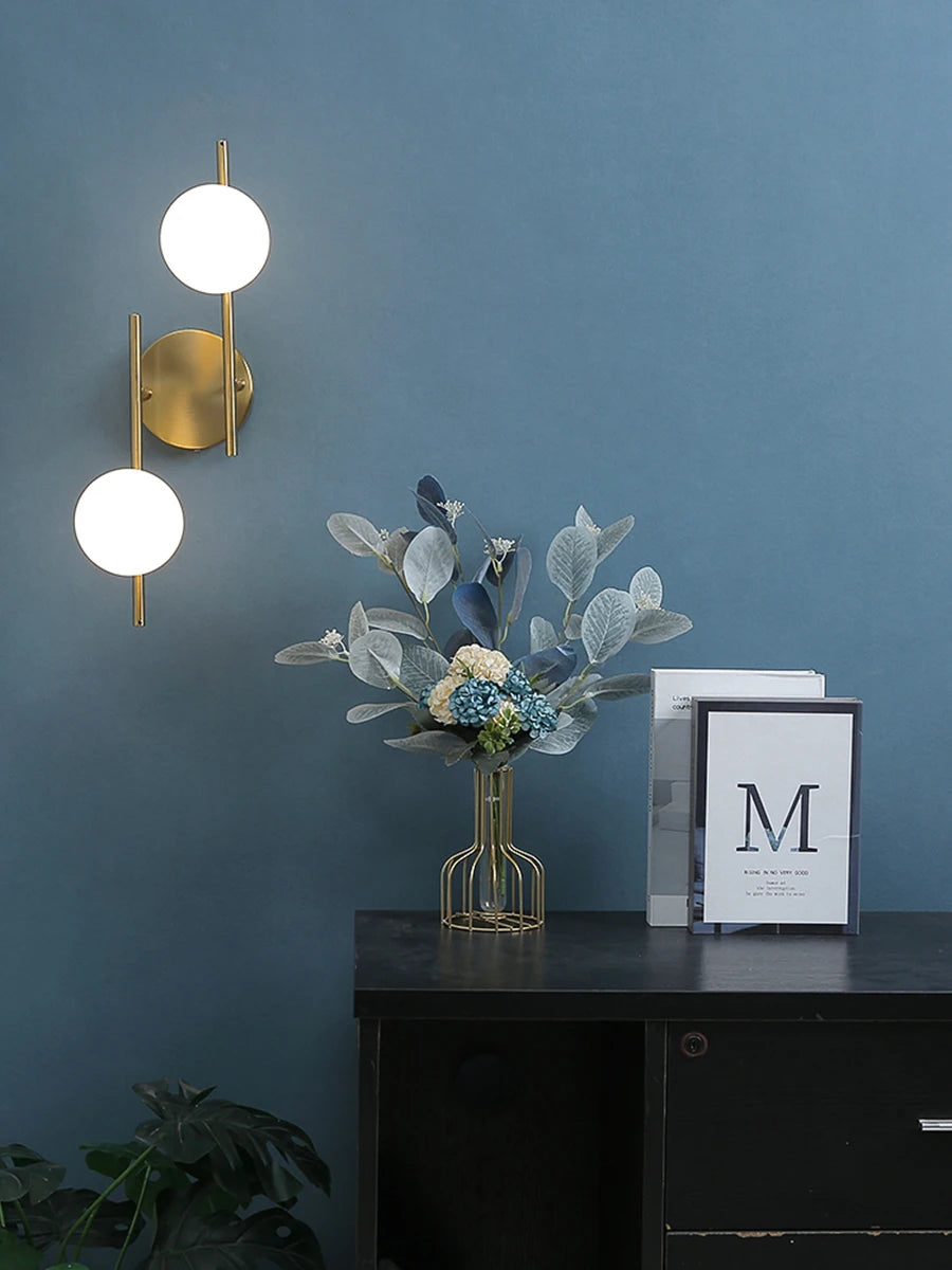 Nøordka Light Wall Light Fixtures Modern Golden Wall Lights with Milky Glass Round Ball