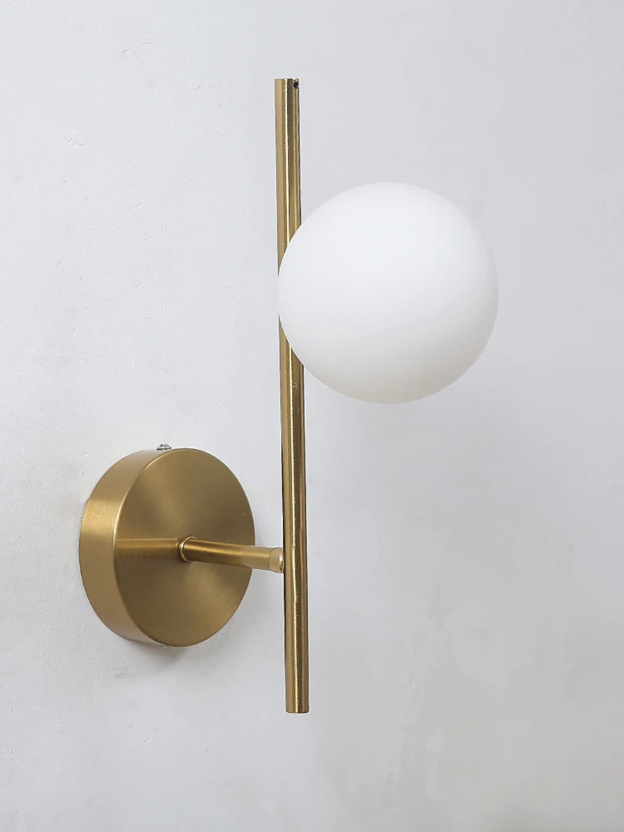 Nøordka Light Wall Light Fixtures Modern Golden Wall Lights with Milky Glass Round Ball