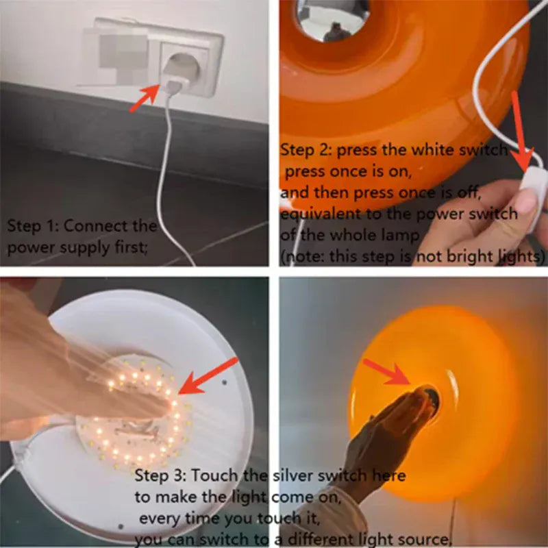 Nøordka Light Wall Light Fixtures Orange / Tricolor Light Donut Glass Wall Lamp Ambient Lighting With Touch Switch In Orange