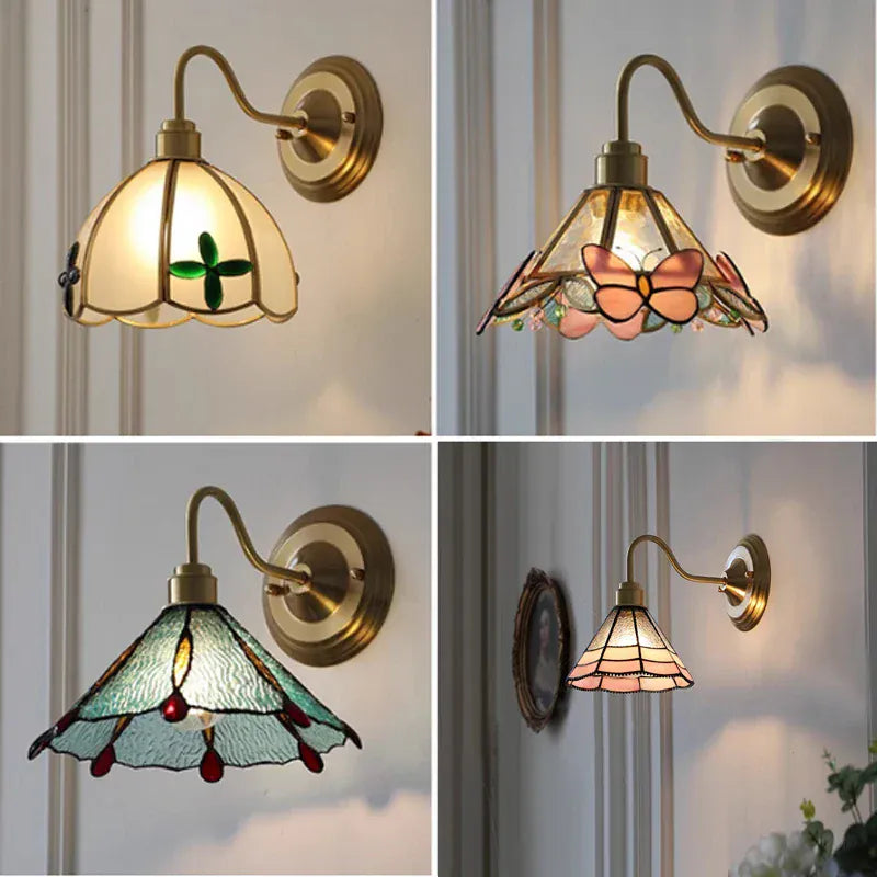 Nøordka Light Wall Light Fixtures Retro Copper Tiffany Wall Lamp Light Fixture