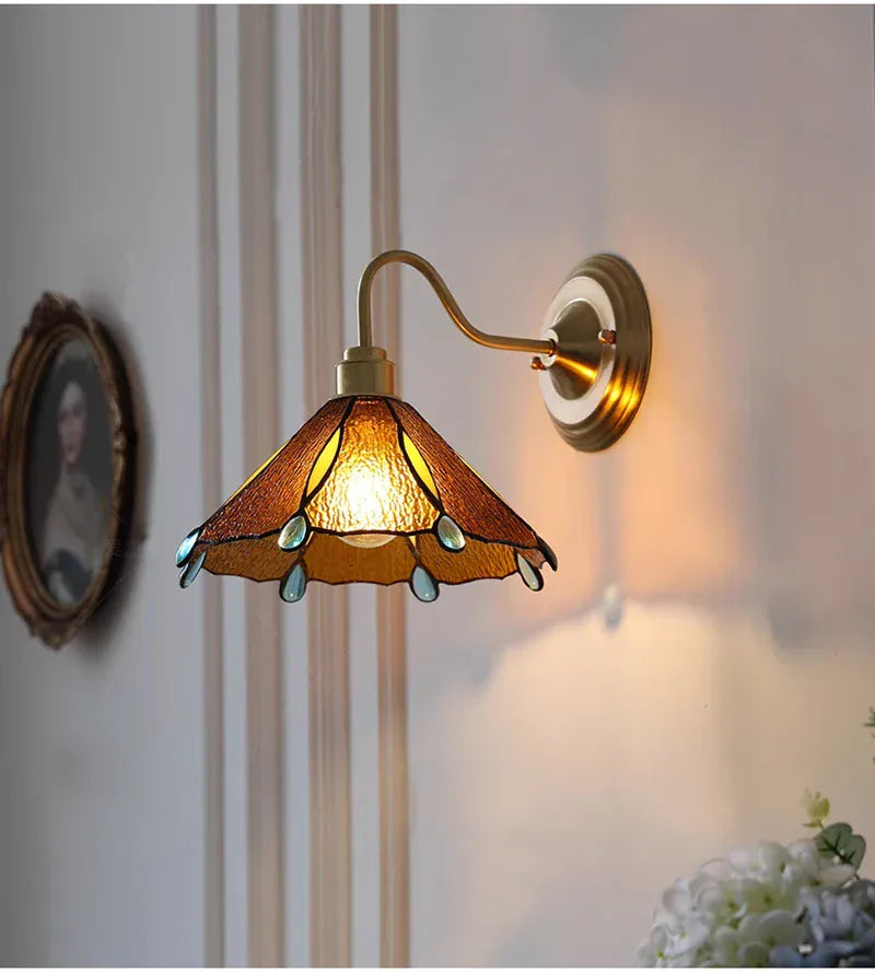 Nøordka Light Wall Light Fixtures Retro Copper Tiffany Wall Lamp Light Fixture