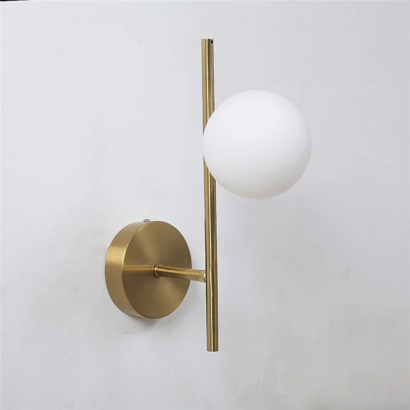 Nøordka Light Wall Light Fixtures Single head Modern Golden Wall Lights with Milky Glass Round Ball