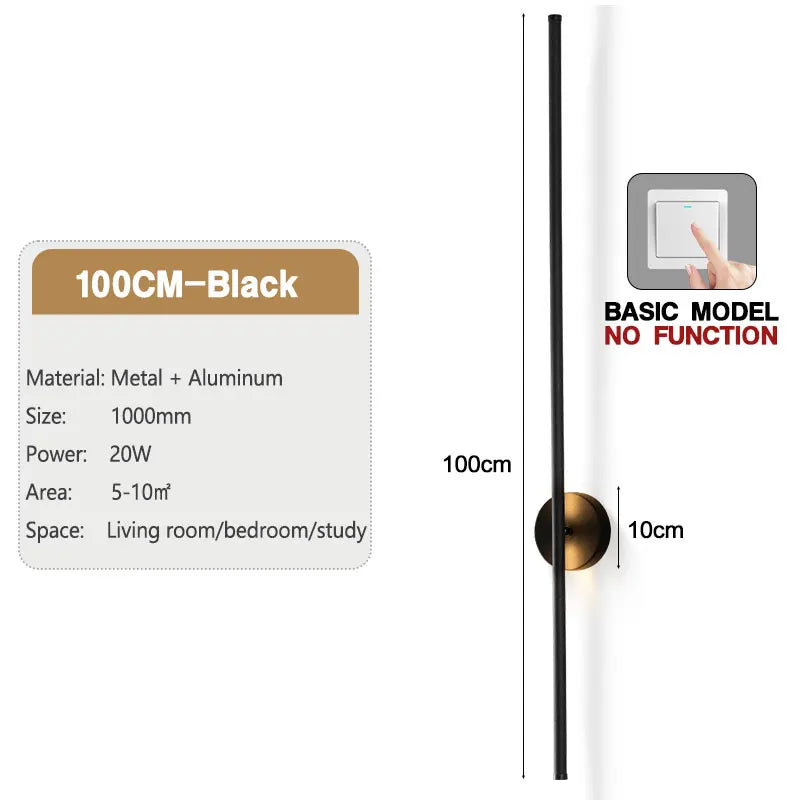 Nøordka Light Wall Light Fixtures Standard Switch – 39.5" – 20W / Cool White Modern Indoor 360° Rotatable LED Wall Lamps with Black Touch Switch