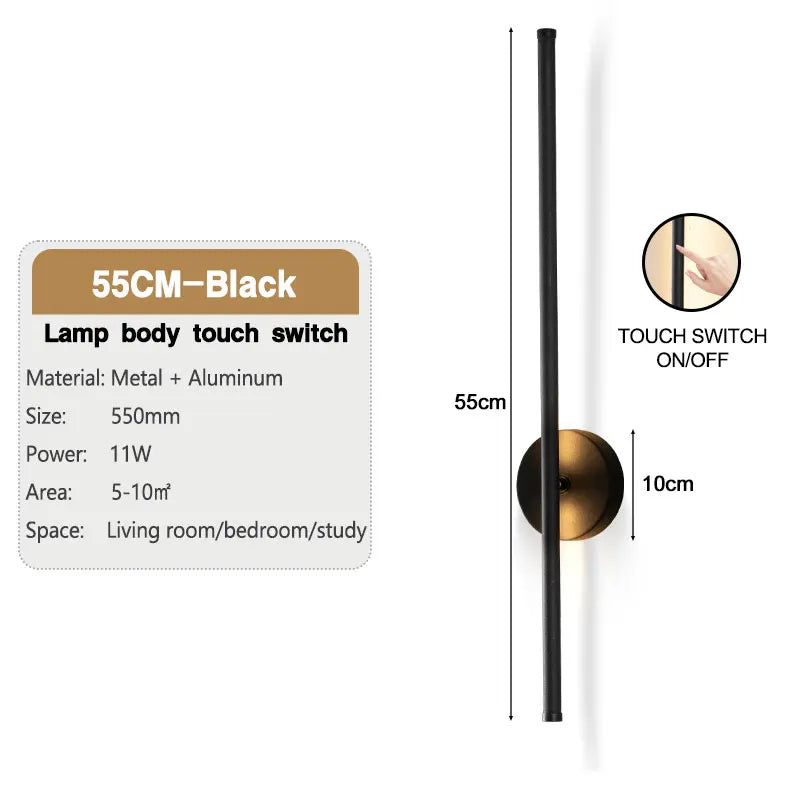 Nøordka Light Wall Light Fixtures Touch Dimmable – 22" / 3 Colors Modern Black Indoor Touch Switch Dimmable LED Wall Sconce