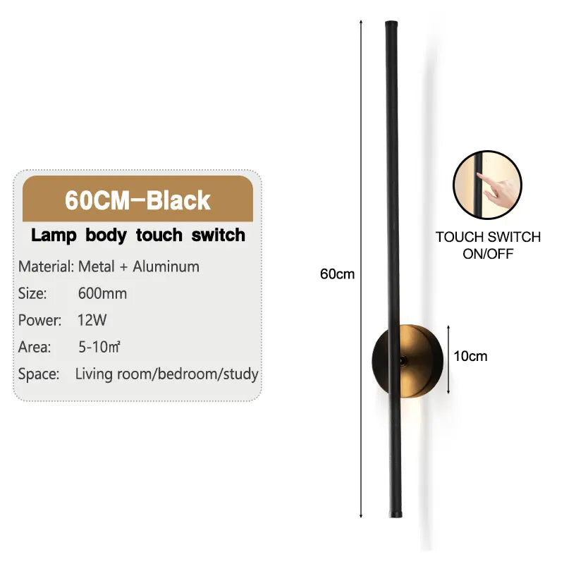 Nøordka Light Wall Light Fixtures Touch Dimmable – 24" / Warm White Modern Black Indoor Touch Switch Dimmable LED Wall Sconce