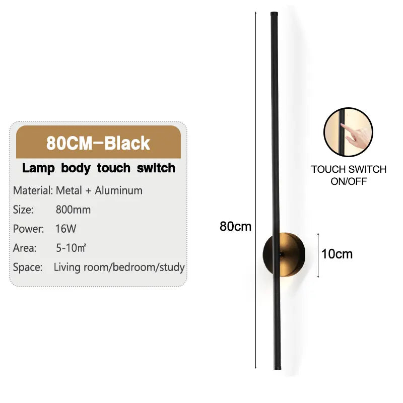 Nøordka Light Wall Light Fixtures Touch Dimmable – 31.5" / 3 Colors Modern Black Indoor Touch Switch Dimmable LED Wall Sconce