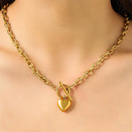 Load image into Gallery viewer, Paperclip Chain Circle Lock Heart Pendant Necklace