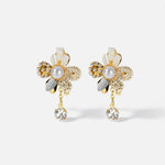 Load image into Gallery viewer, Pearl Flower and Crystal Tassel Earrings