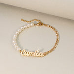 Load image into Gallery viewer, Personalized Name Pearl Figaro Chain Bracelet