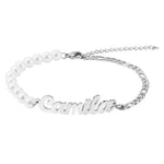 Load image into Gallery viewer, Personalized Name Pearl Figaro Chain Bracelet