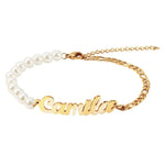 Load image into Gallery viewer, Personalized Name Pearl Figaro Chain Bracelet