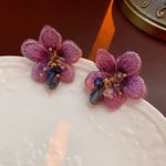 Load image into Gallery viewer, Purple Oriental Hibiscus Floral Earrings