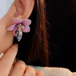 Load image into Gallery viewer, Purple Oriental Hibiscus Floral Earrings