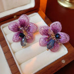 Load image into Gallery viewer, Purple Oriental Hibiscus Floral Earrings