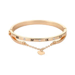 Load image into Gallery viewer, Roman Numeral Heart Dangle Cuff Bracelet