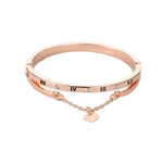 Load image into Gallery viewer, Roman Numeral Heart Dangle Cuff Bracelet