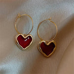 Load image into Gallery viewer, Romantic Burgundy Heart Earrings