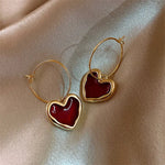 Load image into Gallery viewer, Romantic Burgundy Heart Earrings