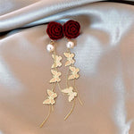 Load image into Gallery viewer, Romantic Rose Pearl Butterfly Dangle Earrings