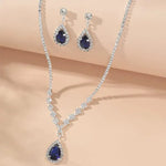 Load image into Gallery viewer, Shimmering Blue Teardrop Diamond Necklace and Earrings Set