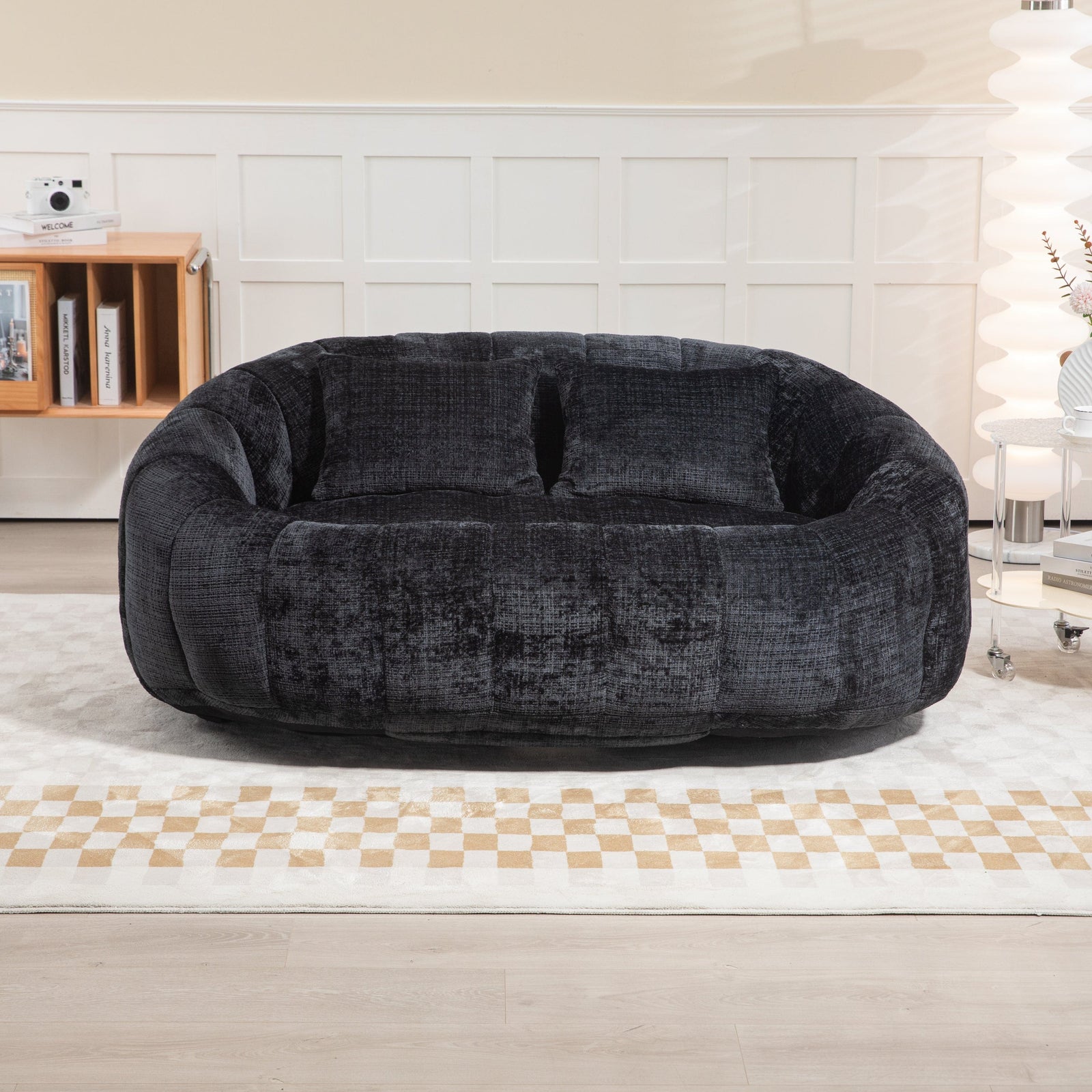 Sofa Chair Set Bean Bag Chair Comfortable High-Back Bean Bag Couch in Black Chenille