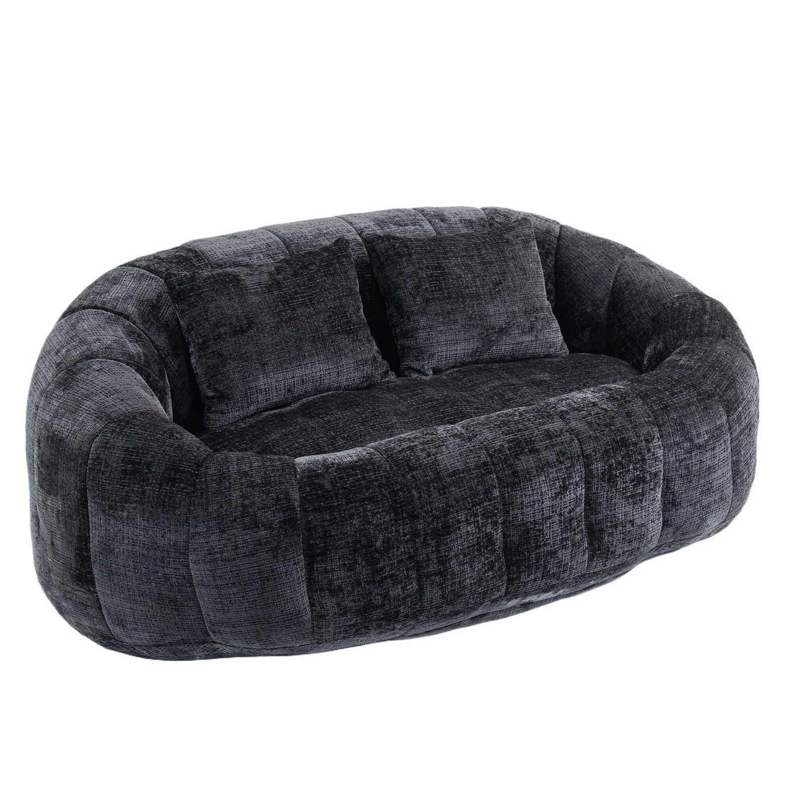 Sofa Chair Set Bean Bag Chair Comfortable High-Back Bean Bag Couch in Black Chenille