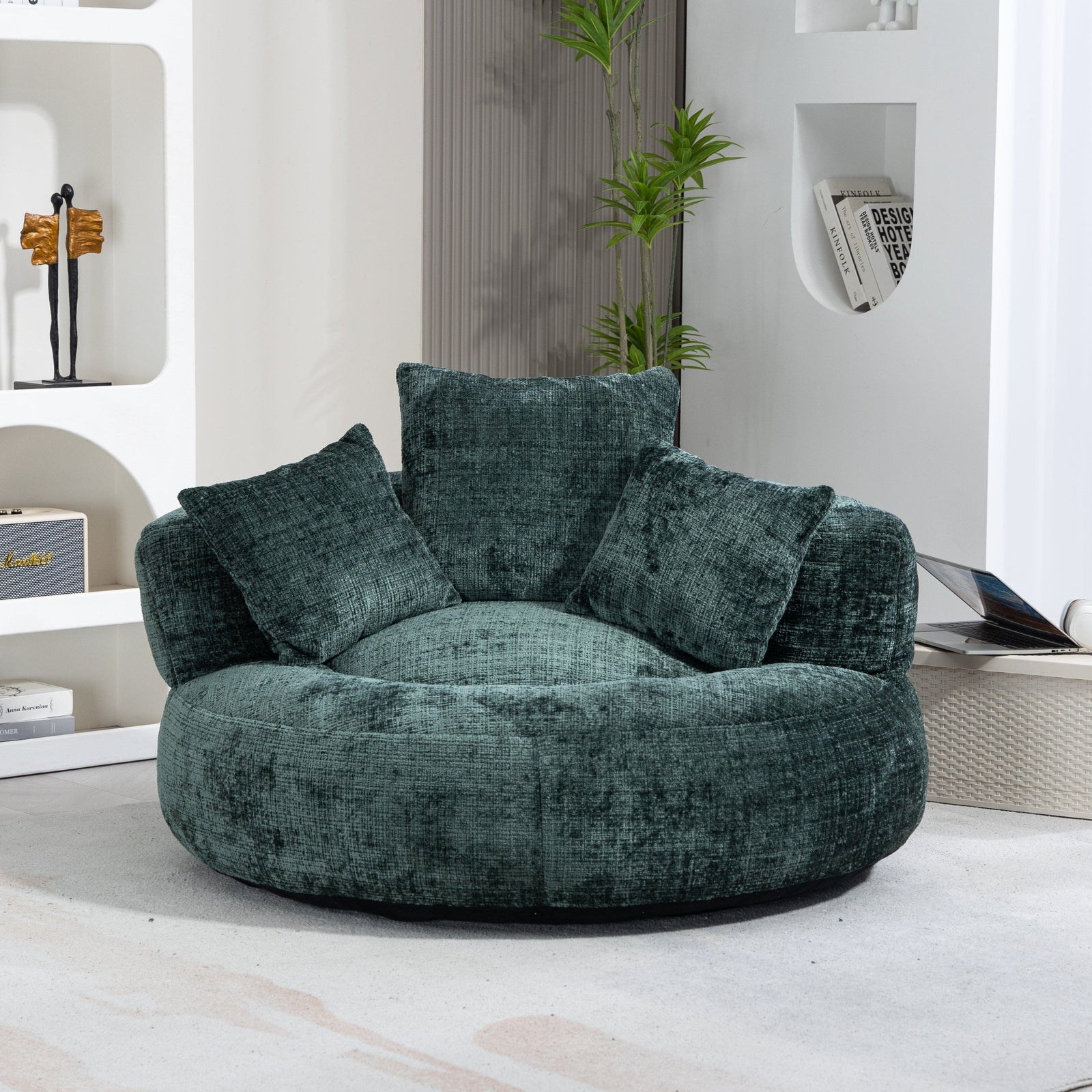 Sofa Chair Set Bean Bag Chair Default Comfortable Lazy Lounger Bean Bag Couch in Emerald Chenille