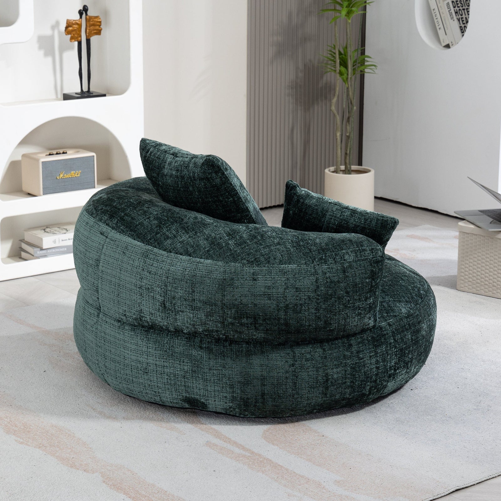 Sofa Chair Set Bean Bag Chair Default Comfortable Lazy Lounger Bean Bag Couch in Emerald Chenille