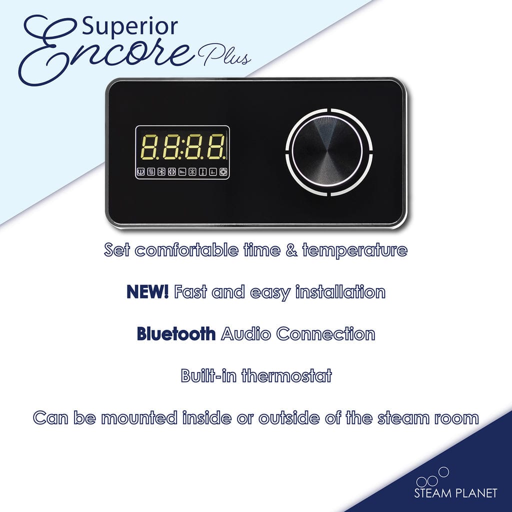 STEAM PLANET Steam Planet Superior Encore Steam Generator Self-Draining Steam Shower Kit | Horizontal Digital Keypad in Black with Built-in Temperature Sensor | Upgraded Keypad Connection Cable| Aromatherapy Steam Head for Perfect Steam- GH6LBP