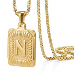 Load image into Gallery viewer, Textured Rectangle Letter Initial Necklace