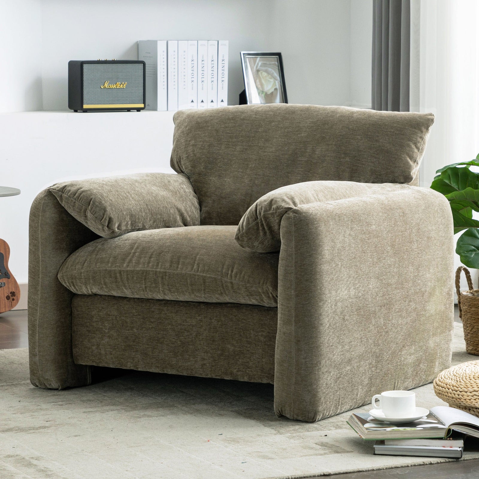 THE FURNITURE CO. Accent Chair Modern Chenille Oversized Armchair In Matcha Green