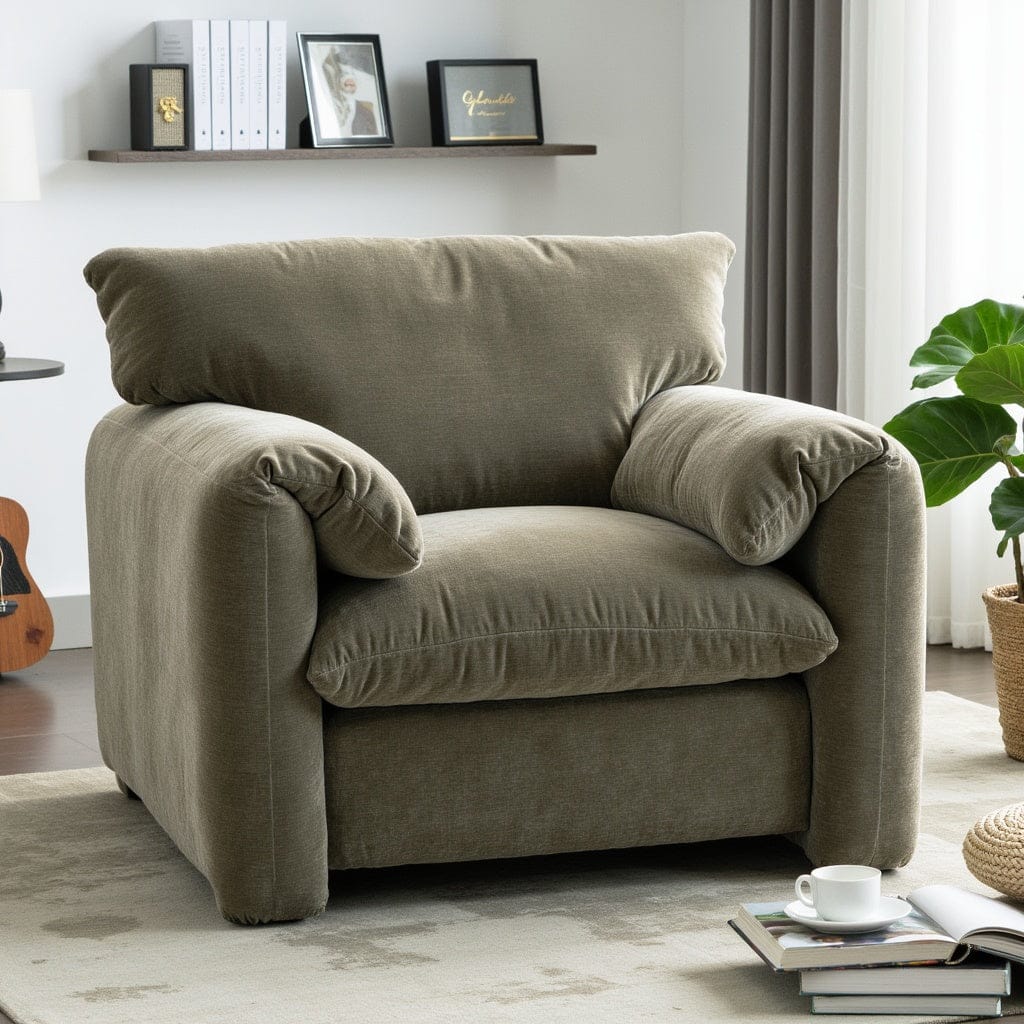 THE FURNITURE CO. Accent Chair Modern Chenille Oversized Armchair In Matcha Green