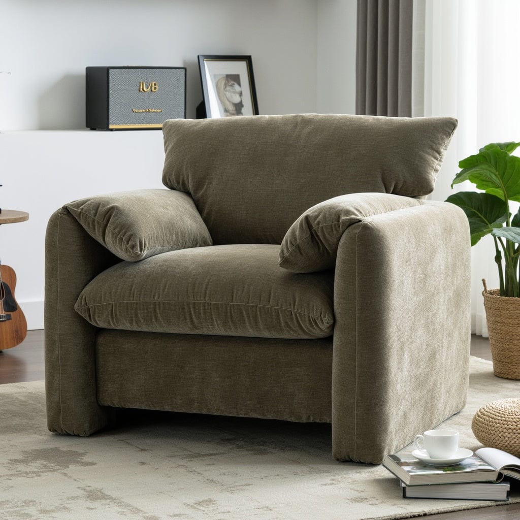 THE FURNITURE CO. Accent Chair Modern Chenille Oversized Armchair In Matcha Green