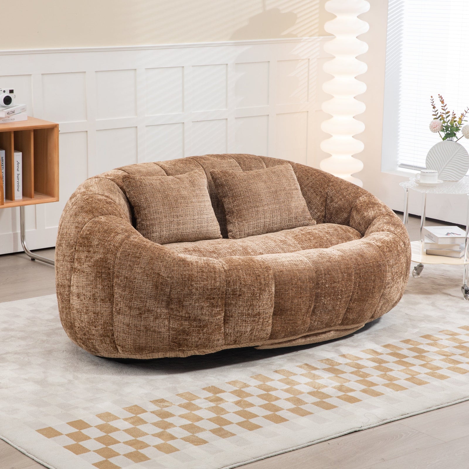 THE FURNITURE CO. Bean Bag Chair Comfortable High-Back Bean Bag Couch in Coffee Chenille