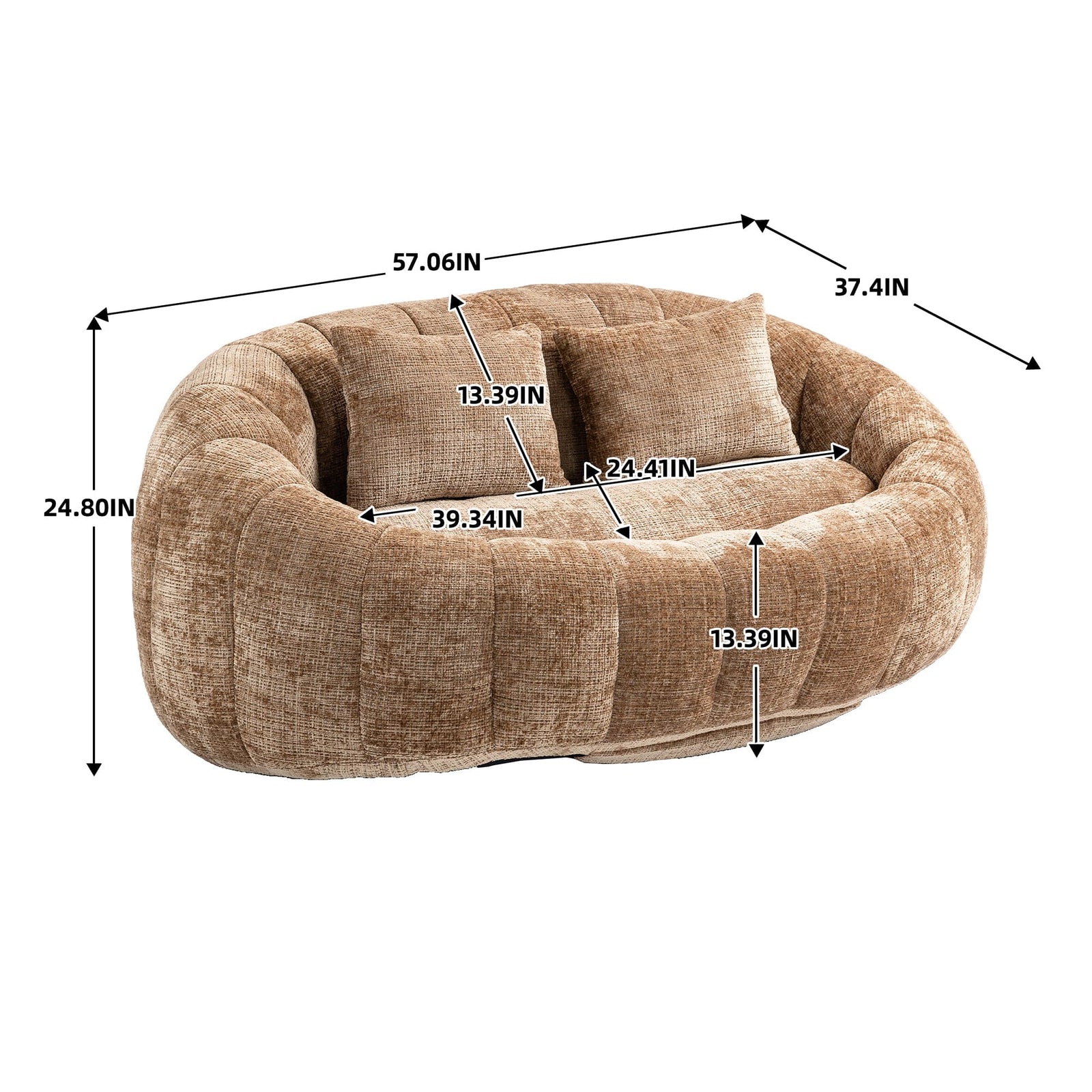 THE FURNITURE CO. Bean Bag Chair Comfortable High-Back Bean Bag Couch in Coffee Chenille