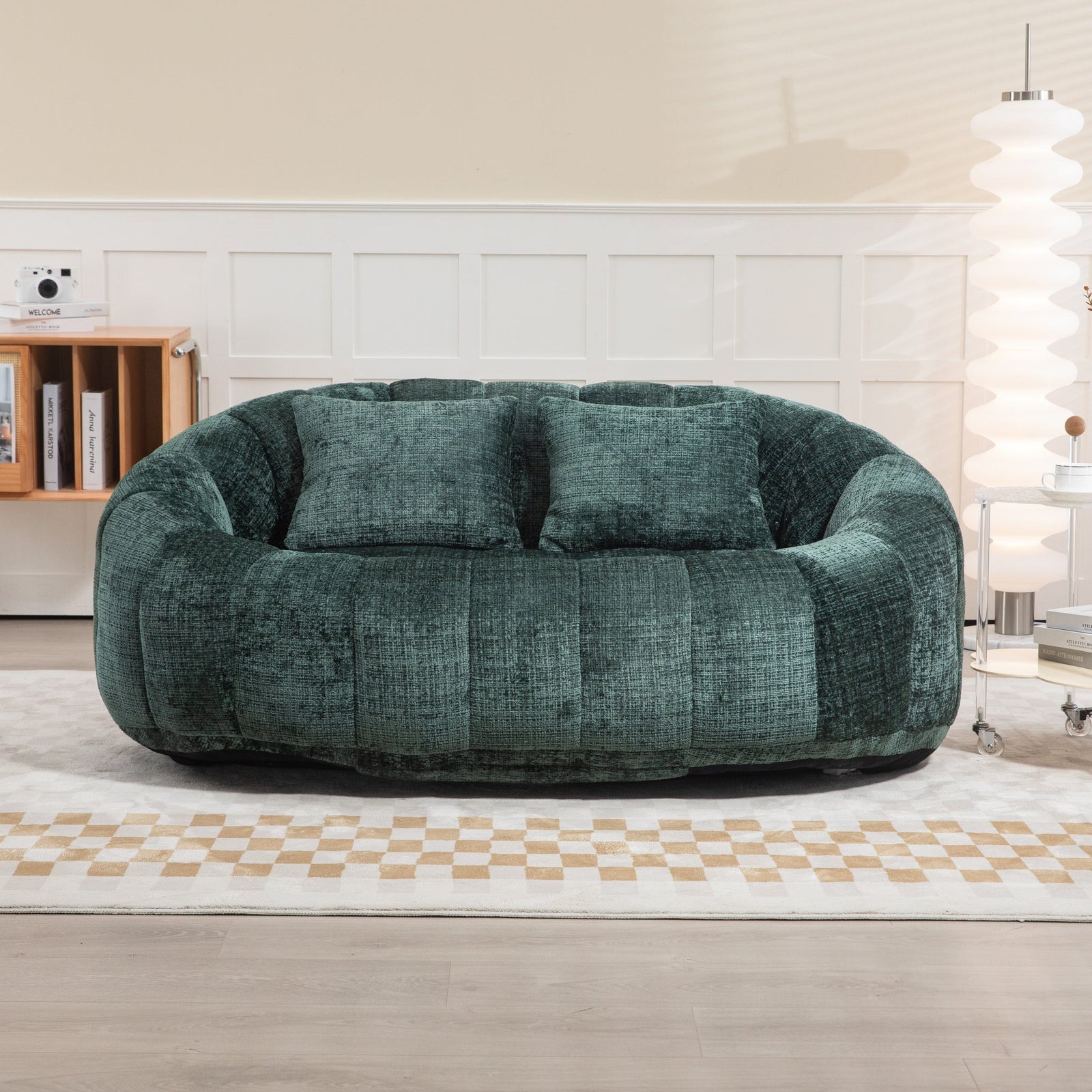 THE FURNITURE CO. Bean Bag Chair Comfortable High-Back Bean Bag Couch in Emerald Chenille
