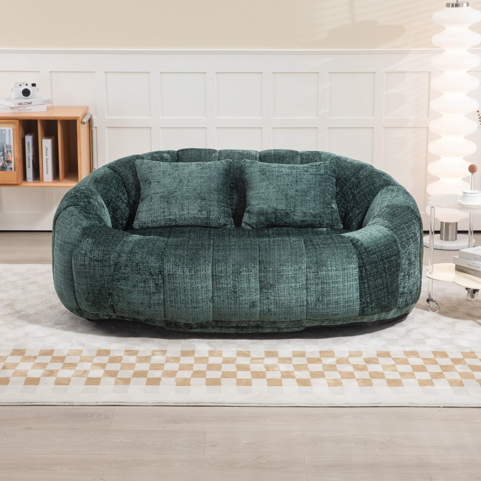 THE FURNITURE CO. Bean Bag Chair Comfortable High-Back Bean Bag Couch in Emerald Chenille