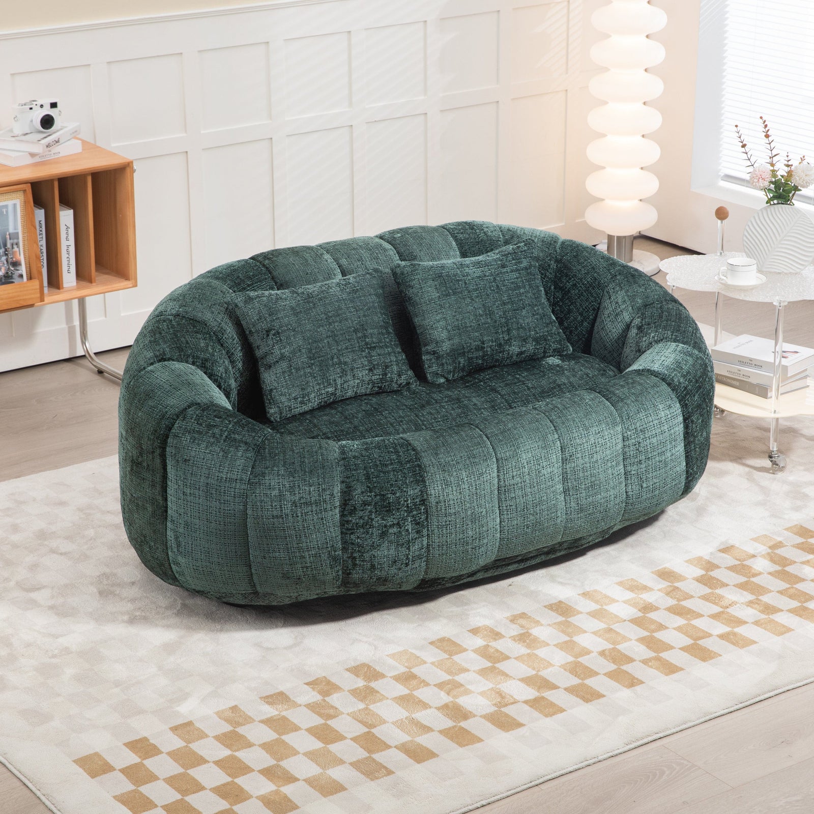 THE FURNITURE CO. Bean Bag Chair Comfortable High-Back Bean Bag Couch in Emerald Chenille