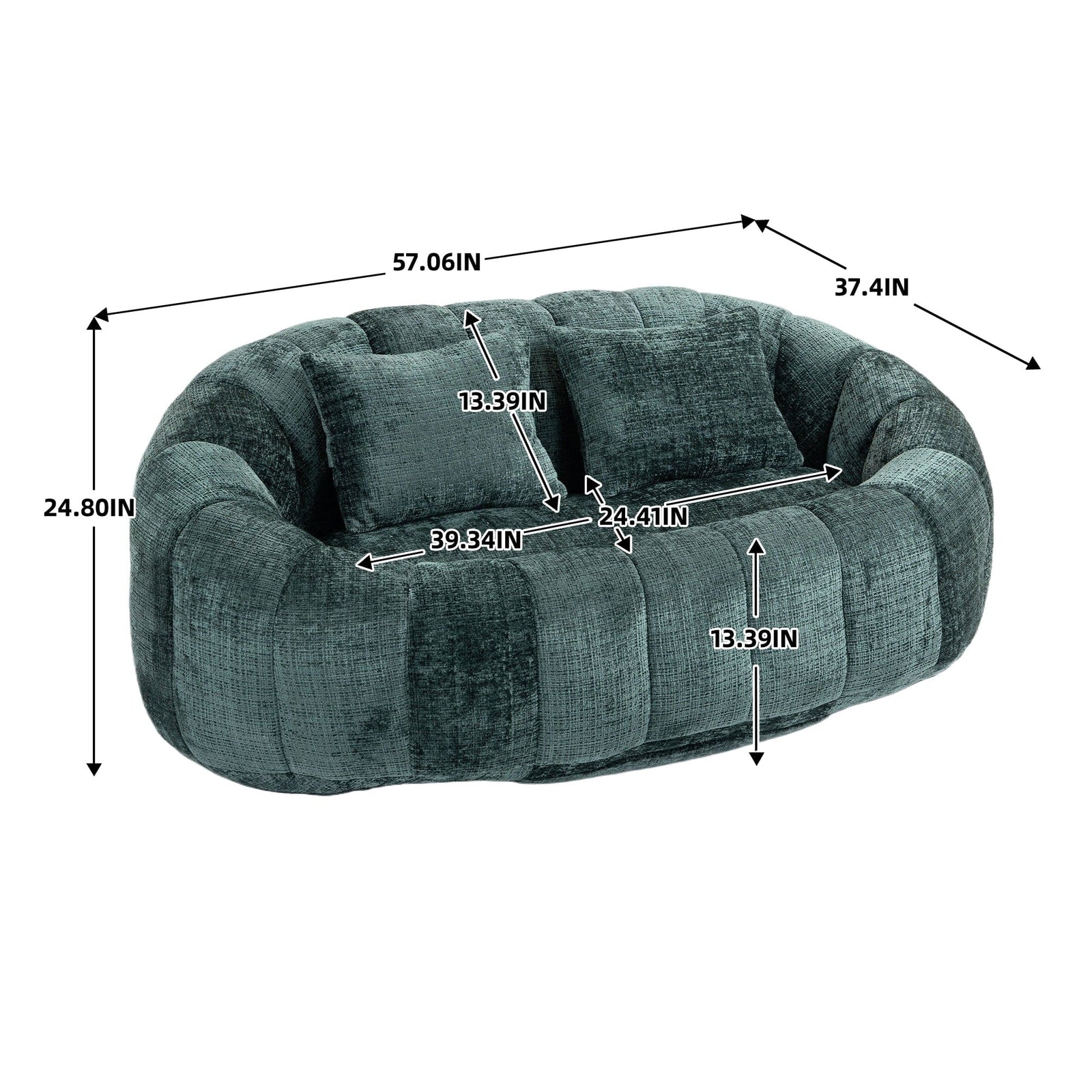 THE FURNITURE CO. Bean Bag Chair Comfortable High-Back Bean Bag Couch in Emerald Chenille