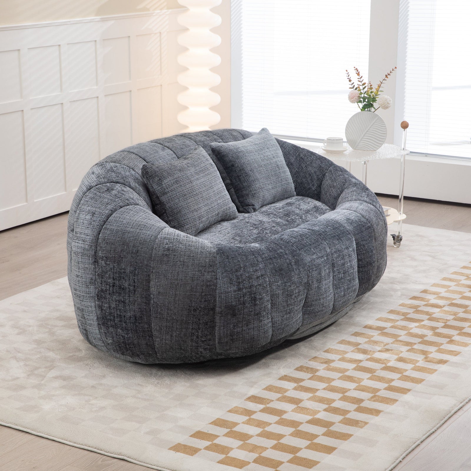 THE FURNITURE CO. Bean Bag Chair Comfortable High-Back Bean Bag Couch in Gray Chenille