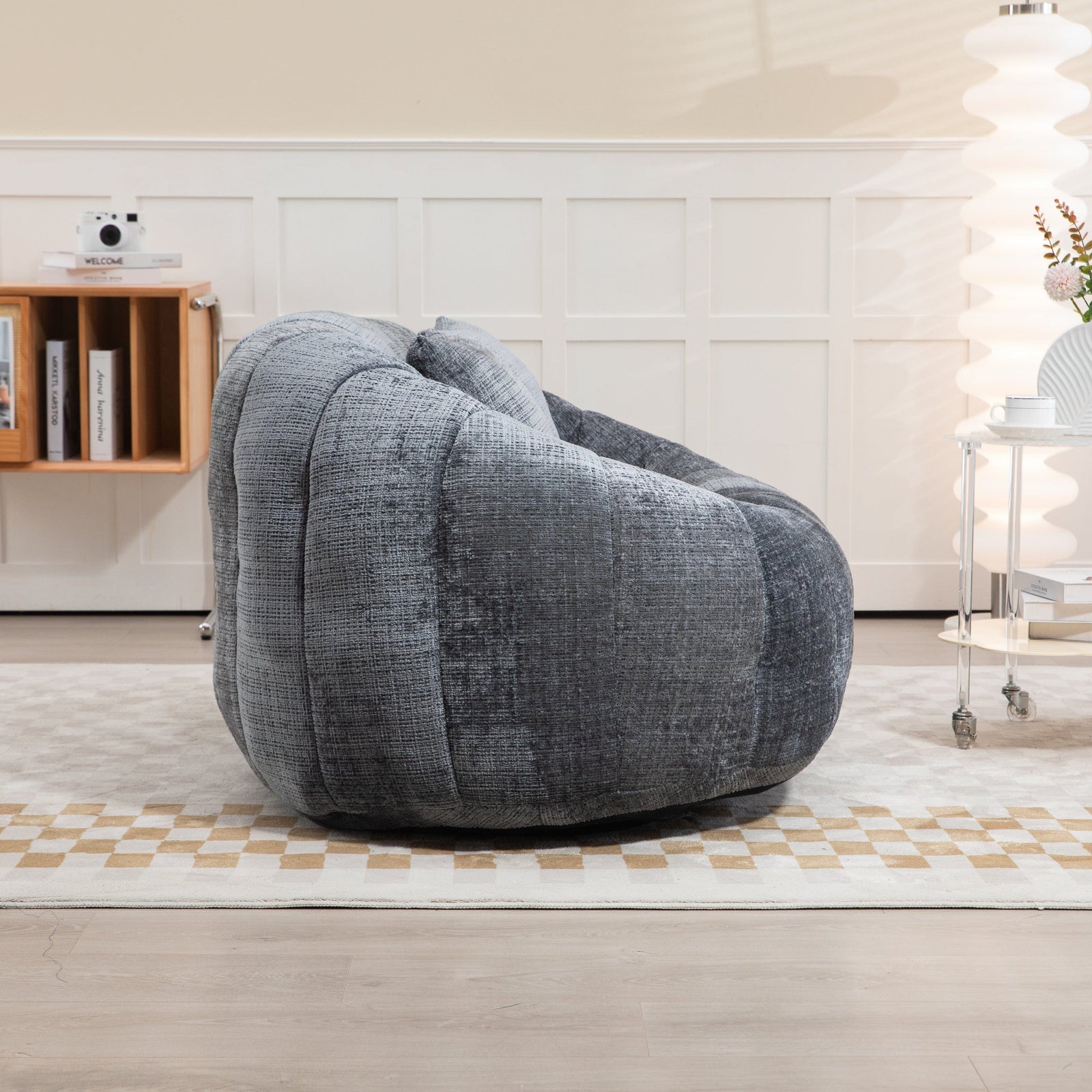 THE FURNITURE CO. Bean Bag Chair Comfortable High-Back Bean Bag Couch in Gray Chenille