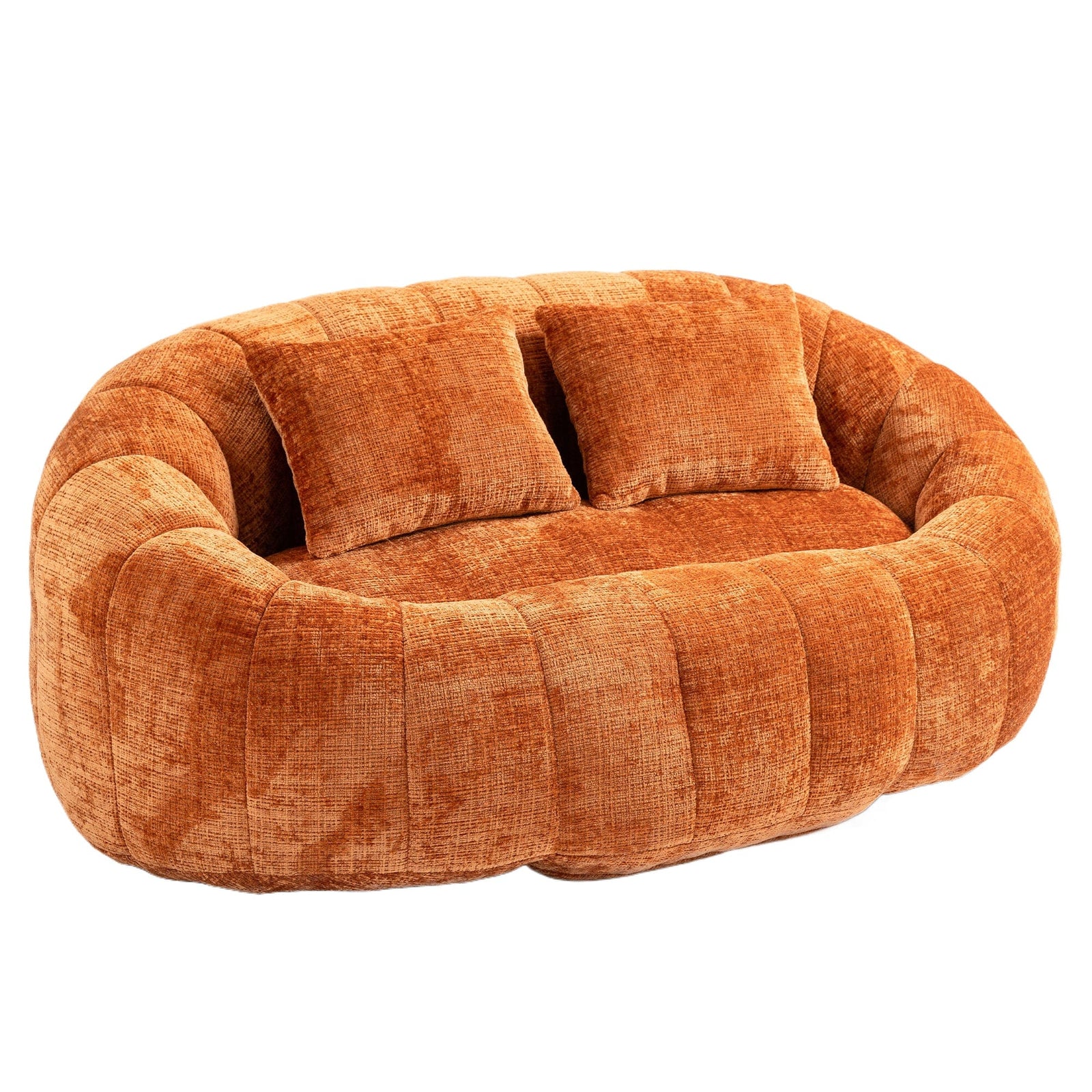 THE FURNITURE CO. Bean Bag Chair Comfortable High-Back Bean Bag Couch in Orange Chenille