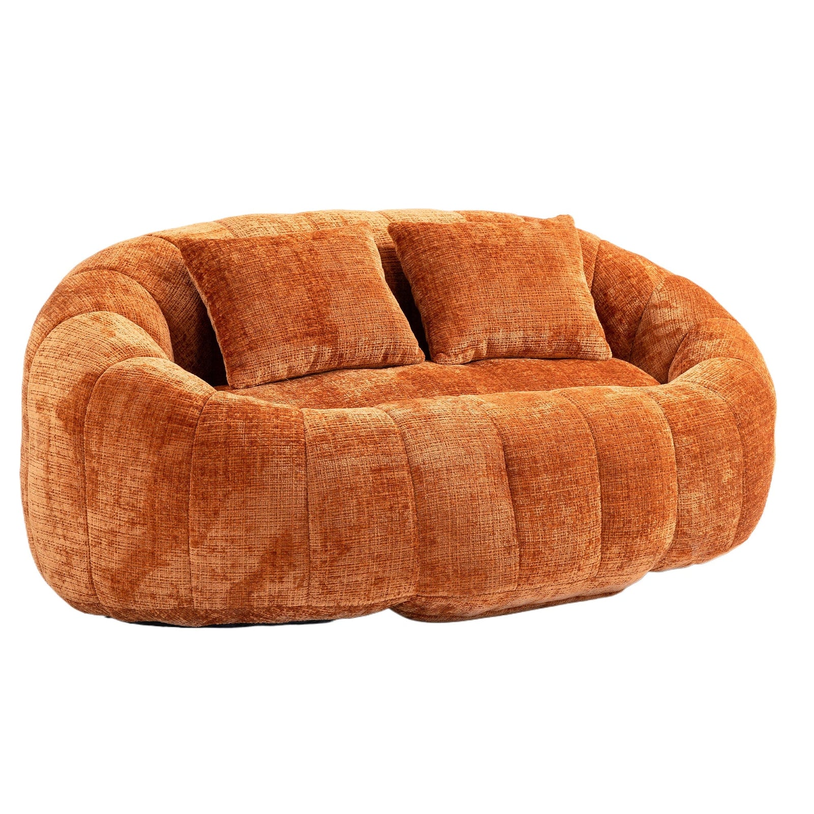 THE FURNITURE CO. Bean Bag Chair Comfortable High-Back Bean Bag Couch in Orange Chenille