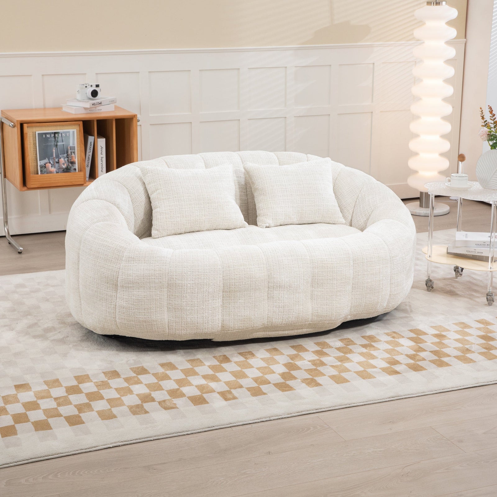 THE FURNITURE CO. Bean Bag Chair Default Comfortable High-Back Bean Bag Couch in Beige Chenille