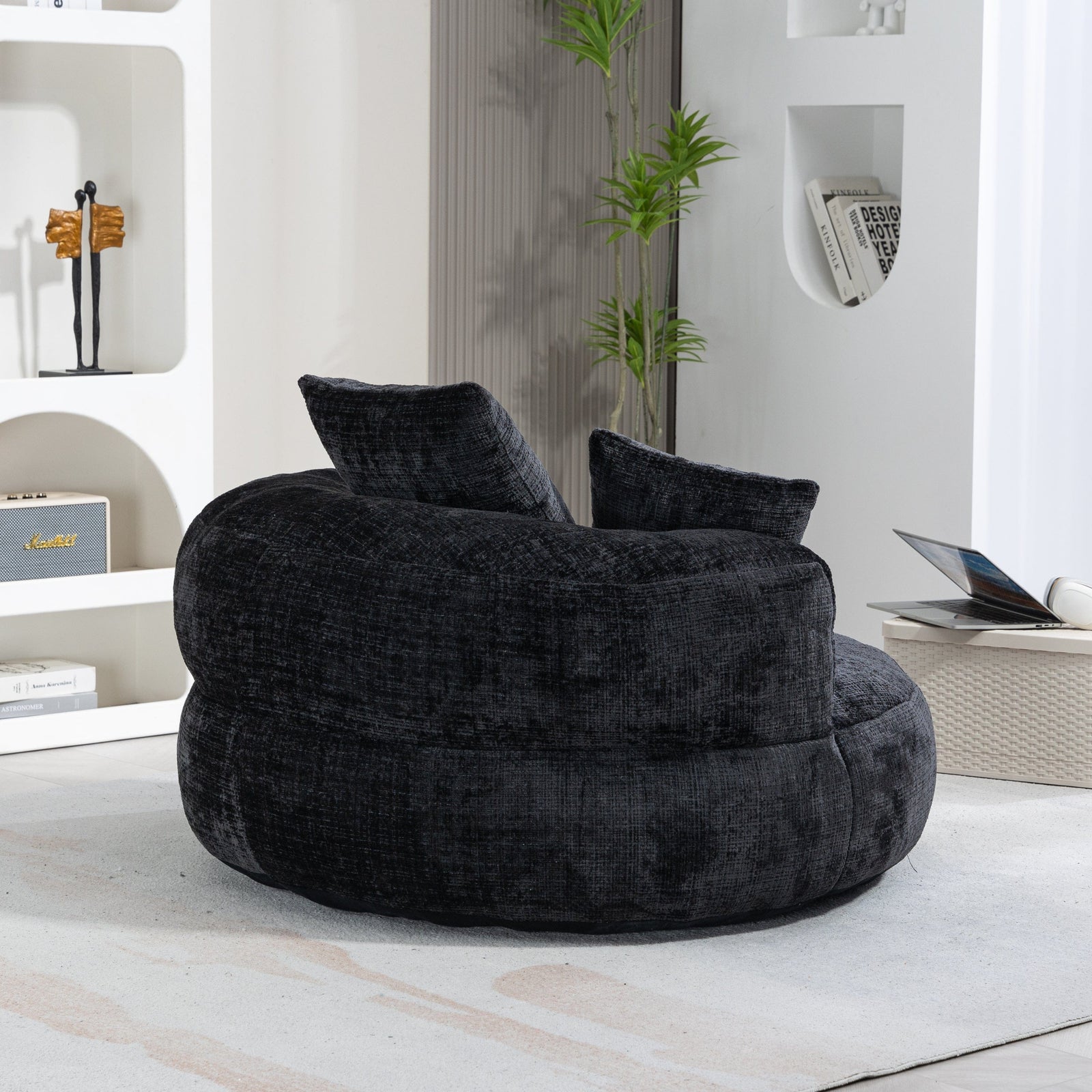 THE FURNITURE CO. Bean Bag Chair Default Comfortable Lazy Lounger Bean Bag Couch in Black Chenille