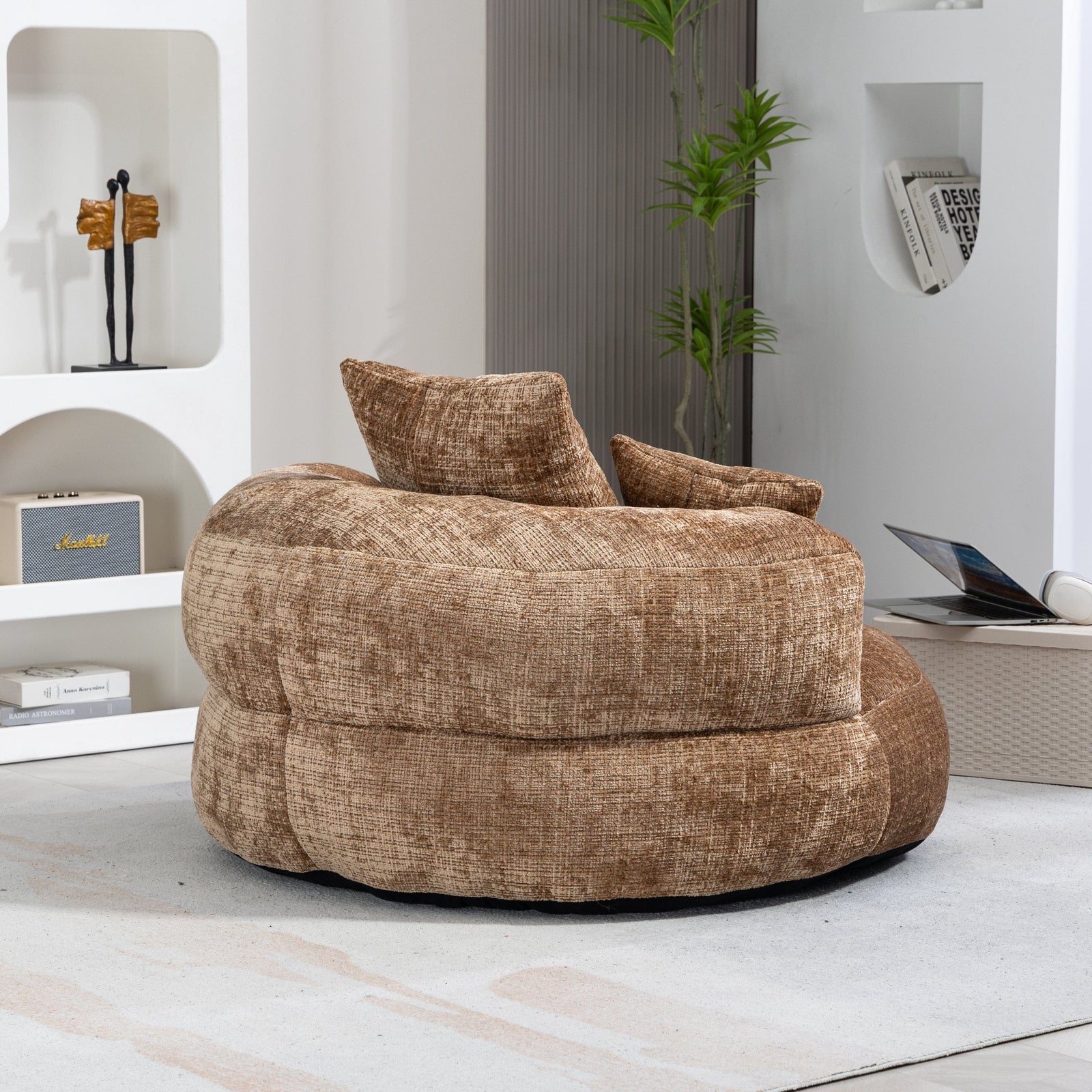 THE FURNITURE CO. Bean Bag Chair Default Comfortable Lazy Lounger Bean Bag Couch in Coffee Chenille