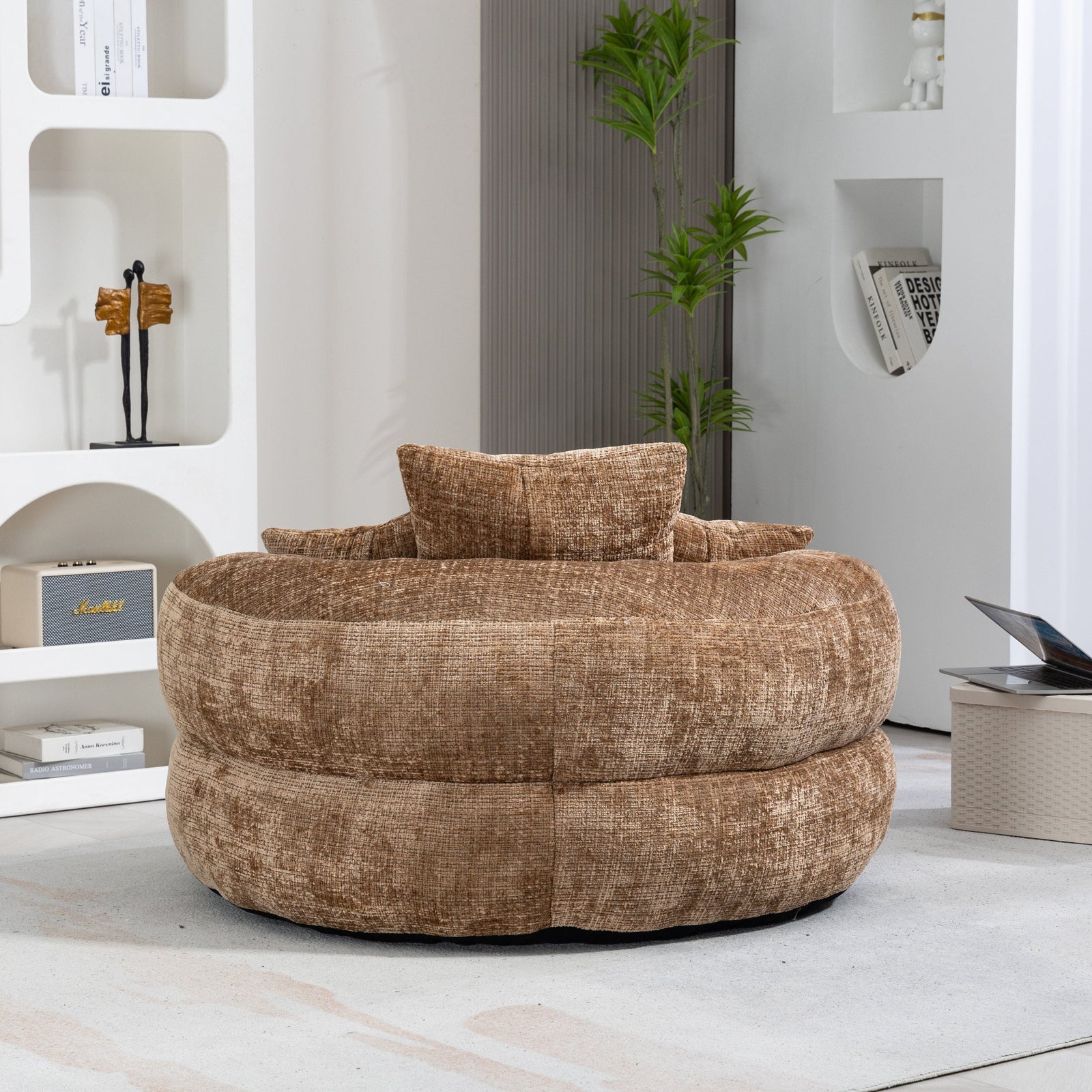 THE FURNITURE CO. Bean Bag Chair Default Comfortable Lazy Lounger Bean Bag Couch in Coffee Chenille